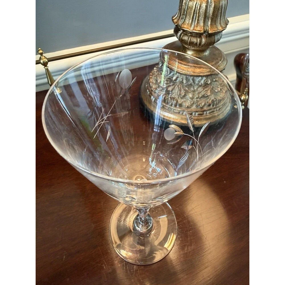 8 Vintage Signed Fostoria Sweetheart Rose Crystal Water Goblets Glasses 7